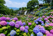 서울 노원구 초안산 수국동산에 핀 형형색색 수국 군락