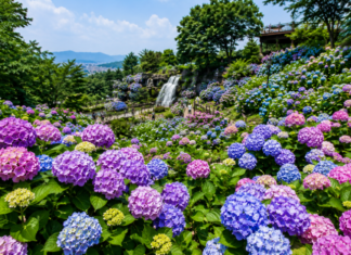 서울 노원구 초안산 수국동산에 핀 형형색색 수국 군락