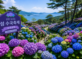 전남 신안 도초도 수국공원에 펼쳐진 100만 본 수국 군락