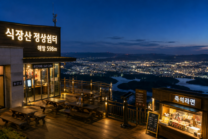 식장산 정상쉼터 무인카페와 대전 도심 야경
