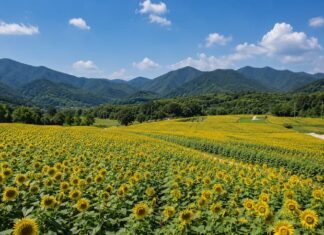 태백 구와우마을 해바라기축제 고원 꽃밭 전경