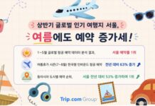 서울 도심과 공항, 가족 여행객, 쿨케이션 목적지를 함께 보여주는 트립닷컴 여름 여행 트렌드 이미지