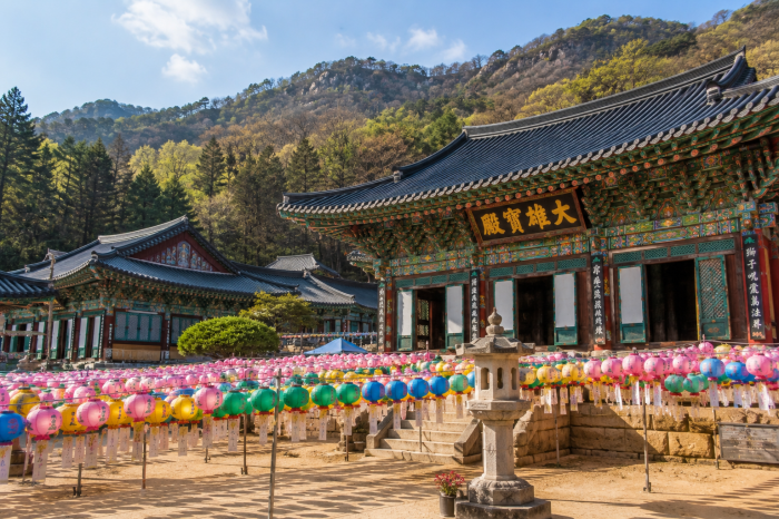 고운사 대웅보전과 연등이 걸린 경내 풍경