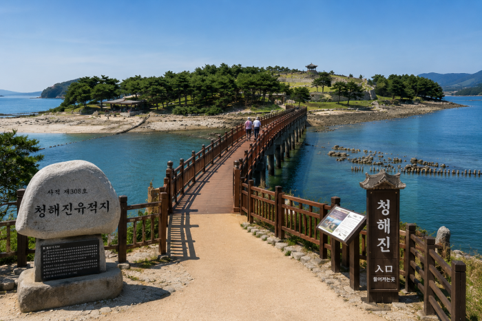 완도 청해진 유적으로 이어지는 장도목교와 바다 위 산책길