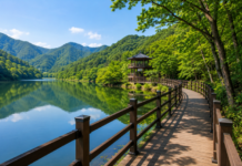 영주 순흥저수지 데크길, 1.35km 호수 산책로에서 만나는 소백산 물빛 영주 순흥저수지 데크길과 소백산 자락 호수 풍경