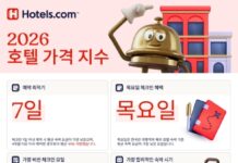 여행객이 노트북과 스마트폰으로 해외 호텔 가격을 비교하는 모습