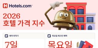 여행객이 노트북과 스마트폰으로 해외 호텔 가격을 비교하는 모습