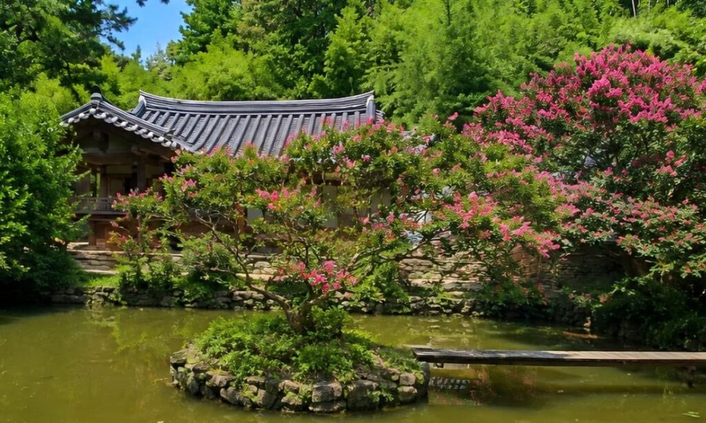 삼가헌 배롱나무와 담장 여름 풍경