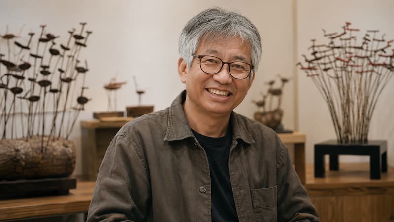 솟대 작품과 함께한 이정엽 솟대 명인