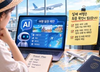 AI 여행정보 일정 제안과 실제 해외여행 최종 확인의 차이를 보여주는 모습