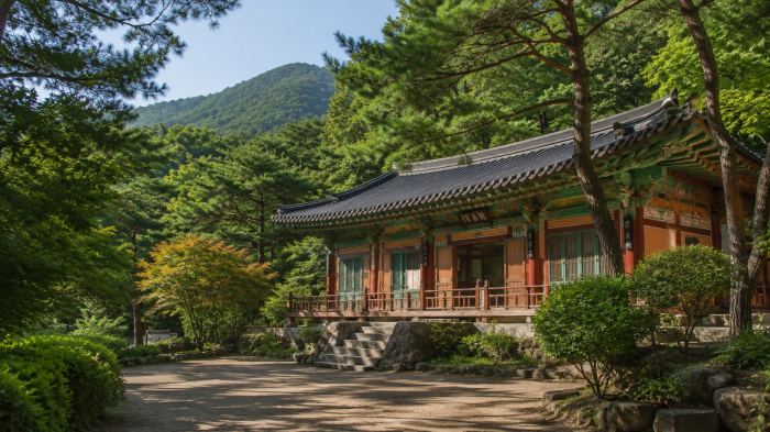 짙은 숲 사이로 이어지는 봉황자연휴양림 산책로