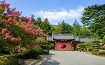 부산진 배롱나무와 정묘사 현경문 여름 풍경