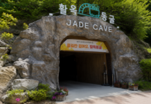 충주 활옥동굴 암반수 투명 카약 타는 11도 광산 여행 충주 활옥동굴 암반수 호수에서 투명 카약을 타는 여행객