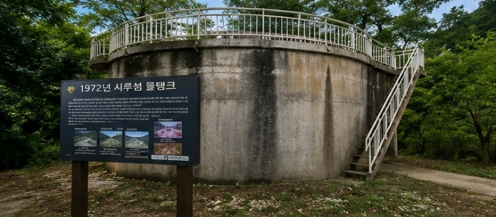 1972년 태풍 베티 당시 시루섬 주민 생존 이야기를 기리는 물탱크 기념 공간