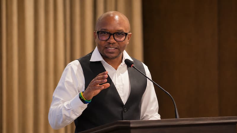 George Joel Mwagane of the Tanzania Tourist Board speaking at a tourism event in South Korea