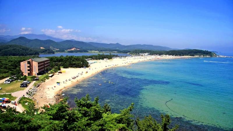 화진포호와 송림, 화진포해수욕장과 동해를 함께 내려다본 전경
