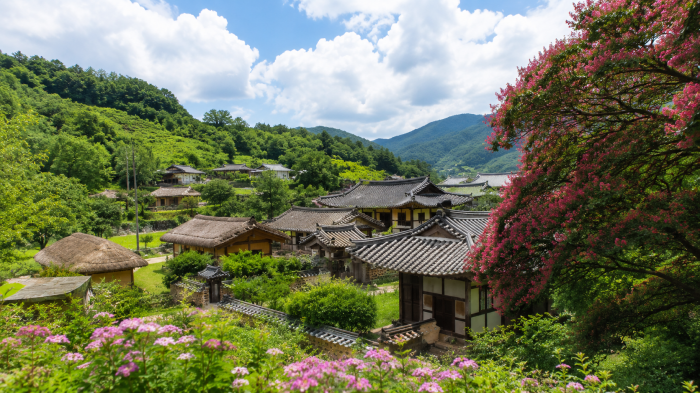 경주 상계폭포 협곡을 가로지르는 출렁다리와 폭포