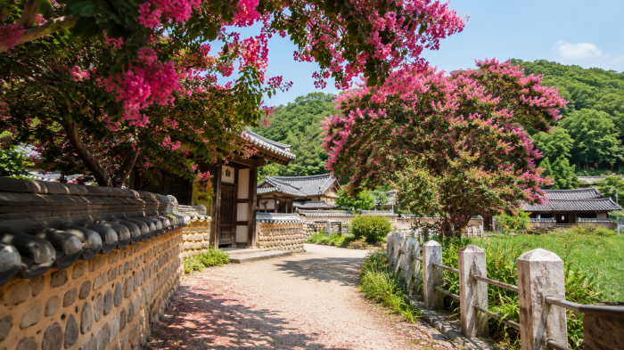 함안 고려동유적지 마당과 배롱나무꽃
