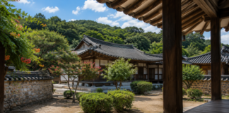 배롱나무와 능소화가 핀 진주 지수승산부자마을 전통 한옥