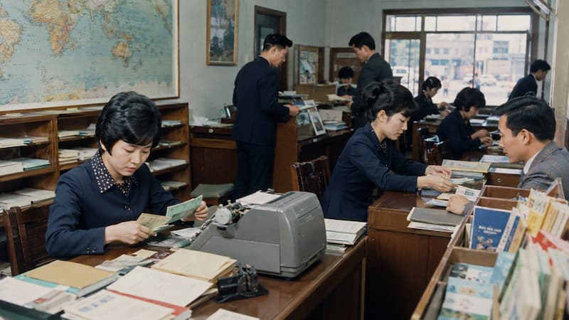 1960년대 대한여행사 Korea Travel Bureau 시대의 항공권 발권과 공무여행 서류 처리 사무실 이미지