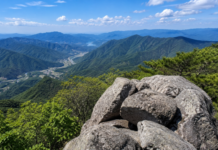 문경 천주산 정상부 바위와 산악 조망