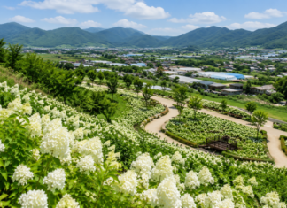 옥천묘목공원 수국 3만 주, 입장료 없이 만나는 6만 평 여름 정원 옥천묘목공원 전망대에서 내려다본 흰 수국 군락과 이원면 들녘 풍경