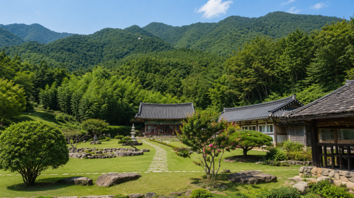 웅석봉을 배경으로 자리한 산청 수선사 전각과 정원