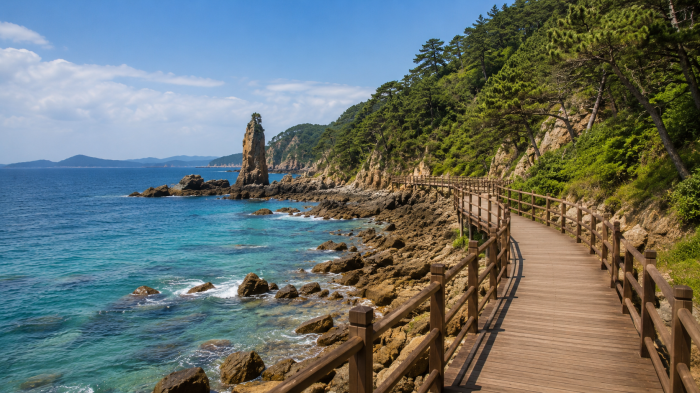승봉도 해안 데크길과 바다 풍경