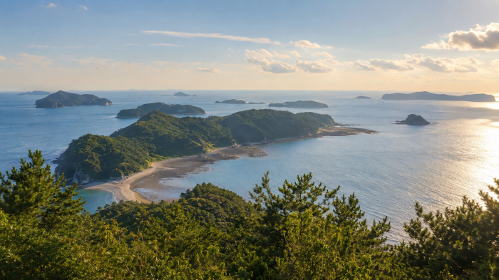 승봉도 전망대에서 바라본 섬과 바다 파노라마