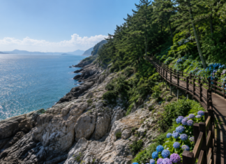 완도 약산 해안 치유의 숲, 60ha 난대림과 다도해…바다 보며 걷는 무료 숲길 난대림 숲길과 다도해가 맞닿은 완도 약산 해안 치유의 숲