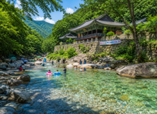 천성산 기슭 내원사 아래 맑은 물과 숲그늘이 어우러진 양산 내원사계곡 여름 풍경