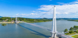 여주 남한강 출렁다리와 남한강 수변 풍경