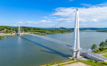 여주 남한강 출렁다리와 남한강 수변 풍경
