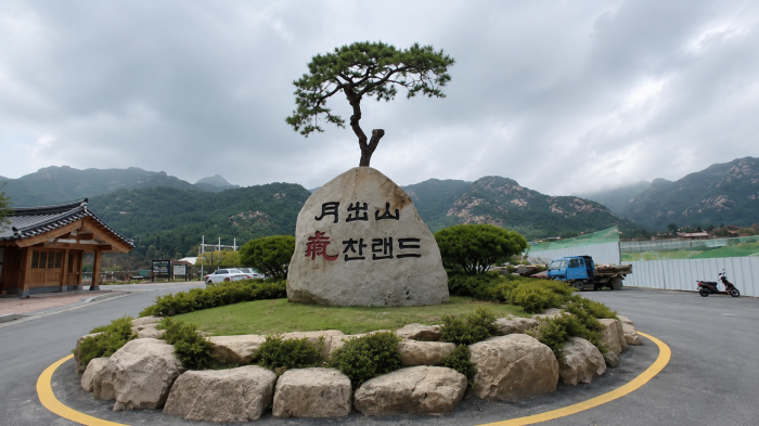 월출산기찬랜드 상징 소나무와 표지석