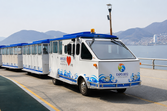 오동도 방파제 바닷길을 운행하는 동백열차