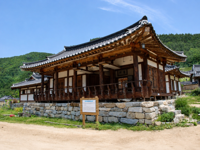 안동 농암종택의 고택과 푸른 산자락이 어우러진 전경