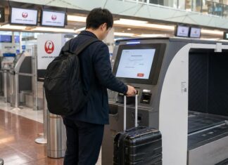 “30분 전 넘으면 짐 못 부친다”…하네다 국내선, 9월부터 수하물 마감 강화 하네다공항 국내선 수하물 자동위탁기에서 캐리어를 맡기는 여행객