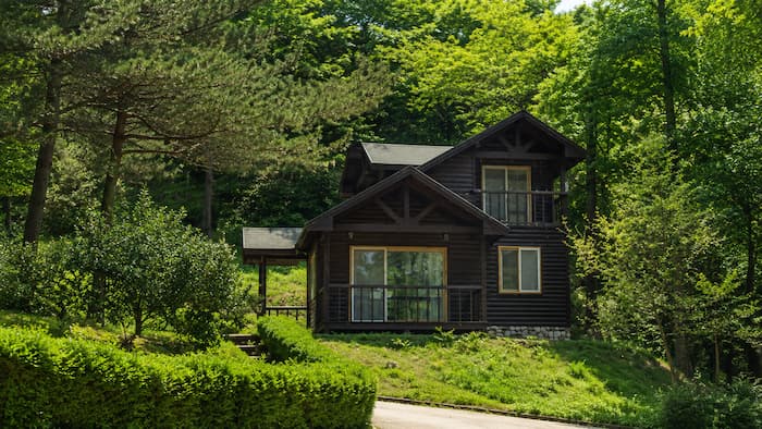 안면도수목원 전통정원 구역의 한옥과 정원수
