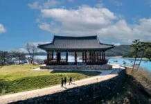 충청수영성 정자와 오천항 바다가 함께 보이는 보령 풍경