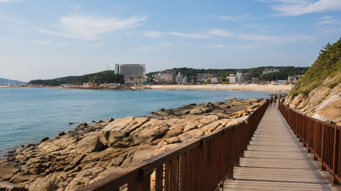 을왕리해수욕장 주변 바위해안과 목재 산책로