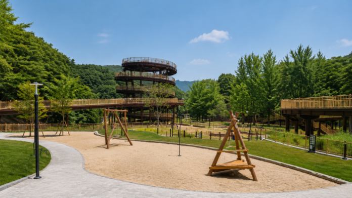 gongju-gapsamaru-treetop-road-overview 계룡산 숲 사이로 길게 이어지는 공주 갑사마루 트리탑로드 전경