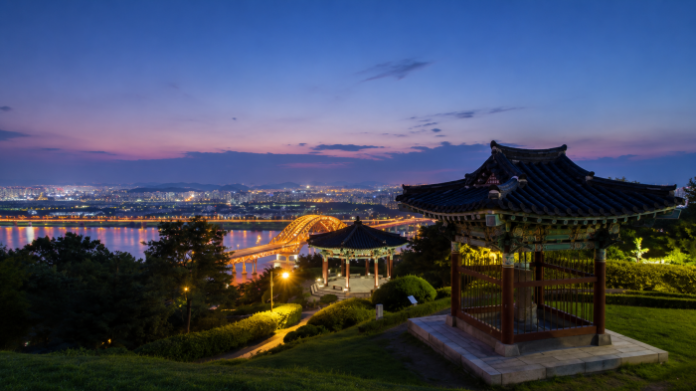 goyang-haengjusanseong-hangang-night-view 고양 행주산성 정상 정자와 한강 방화대교 야경
