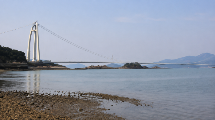 군산 무녀도 해안에서 바라본 고군산군도 다리