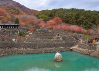 하동 삼성궁 1500개 돌탑, 해발 850m 지리산 숲에 숨은 이색 성전 하동 삼성궁 돌성벽과 연못, 가을 지리산 풍경