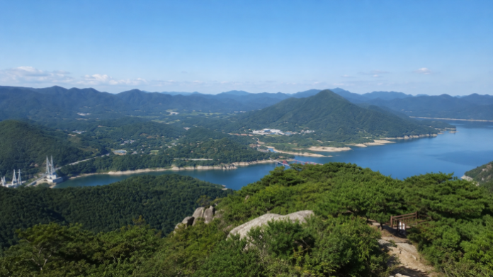 jecheon-goegok-fortress-trail-view-01 제천 괴곡성벽길에서 내려다본 청풍호와 산 능선