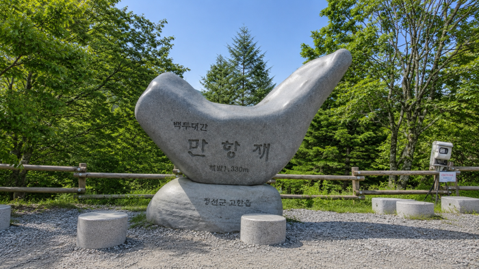 정선 만항재 하늘숲공원 숲길과 탐방 안내판