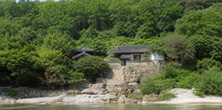 밀양 반계정, 1775년 강변 누정에 300년 배롱나무가 붉게 피는 8월 밀양 반계정 현판과 여름 배롱나무꽃