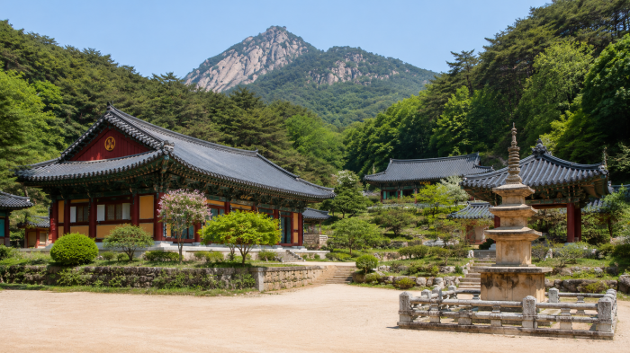 문경 봉암사 전각과 석탑이 있는 경내 풍경