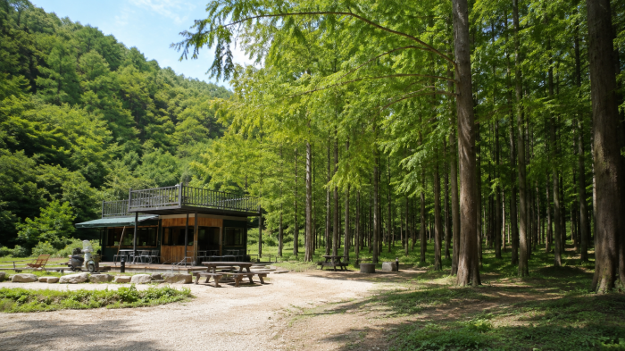 벌영리 메타세쿼이아숲 휴식공간과 나무 그늘
