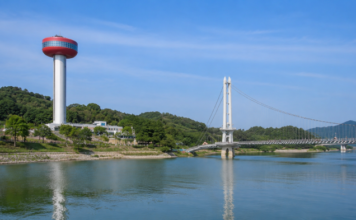 예산 예당호 전망대와 출렁다리 전경
